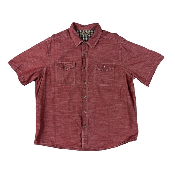 Woolrich Men Short Sleeve Button‎ Up Red Shirt Sz XXL - Picture 1 of 7